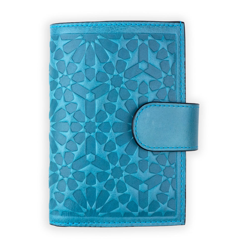Leather Wallet with Purse Zellige Blue