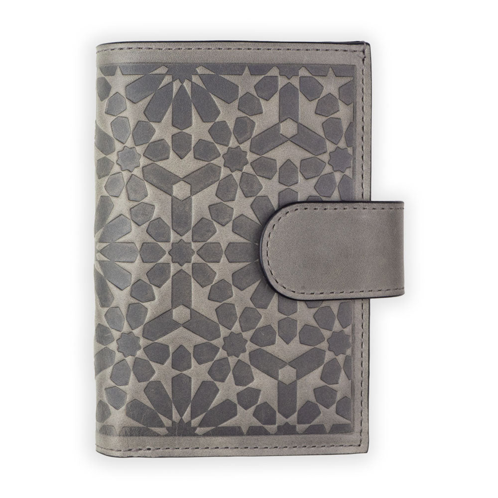 Leather Wallet with Purse Zellige Gray