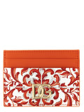Dolce & Gabbana Maiolica Print Calf Leather Card Case — Orange
