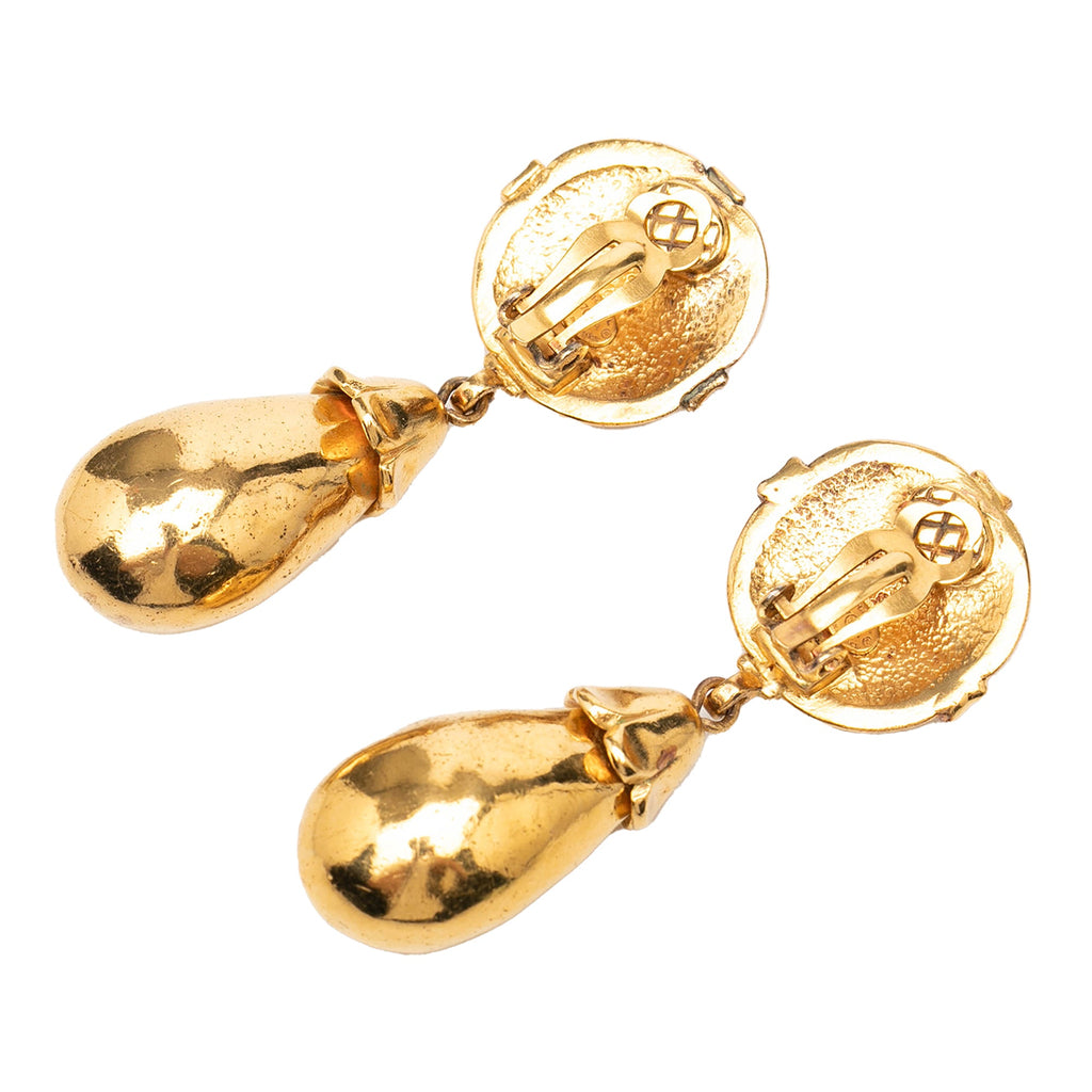 CC Gold Plated Dangle Clip On Earrings