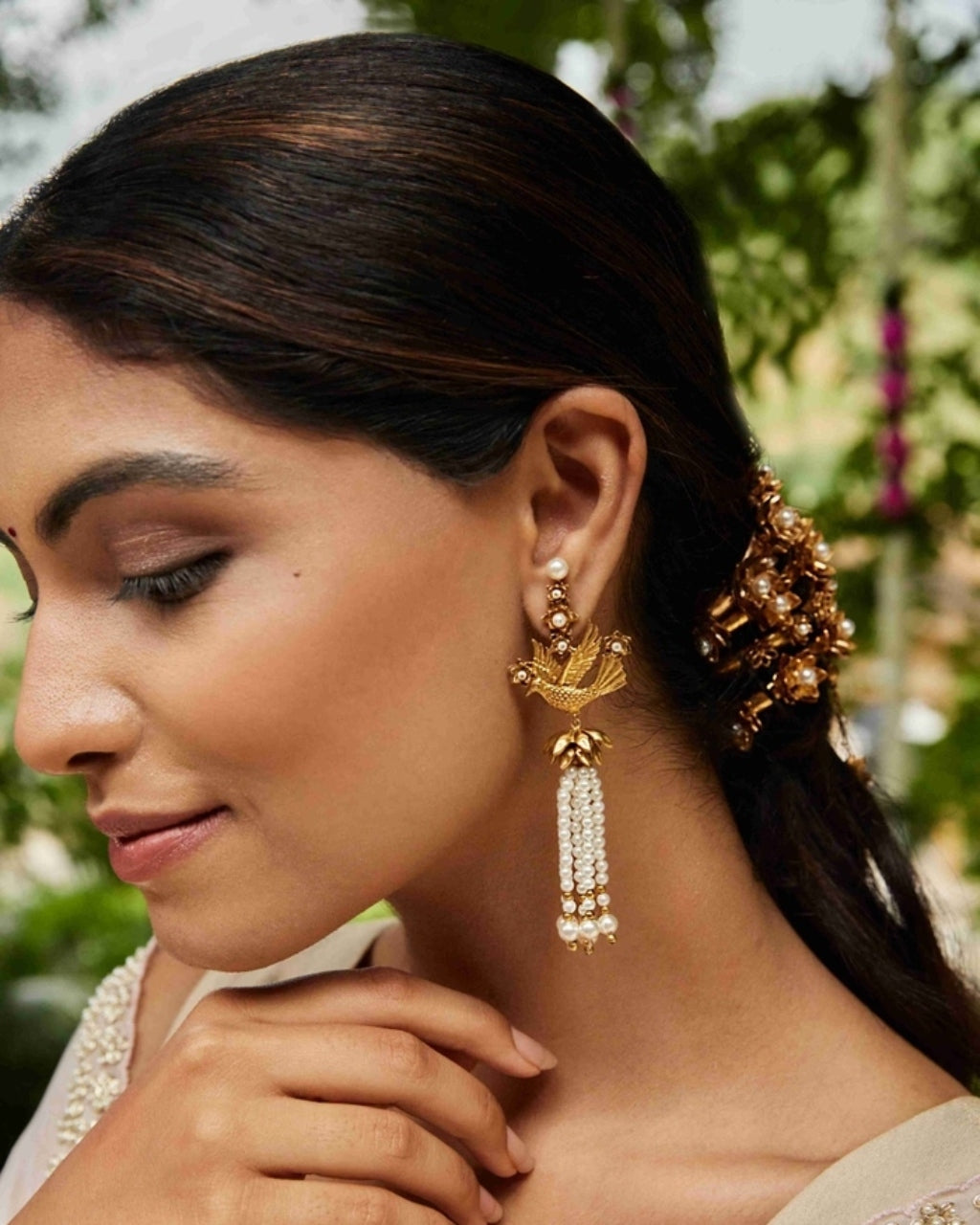 Panchee Pearl Tassel Earrings By KYNAH, Luxury Indian Fashion & Bridal Wear