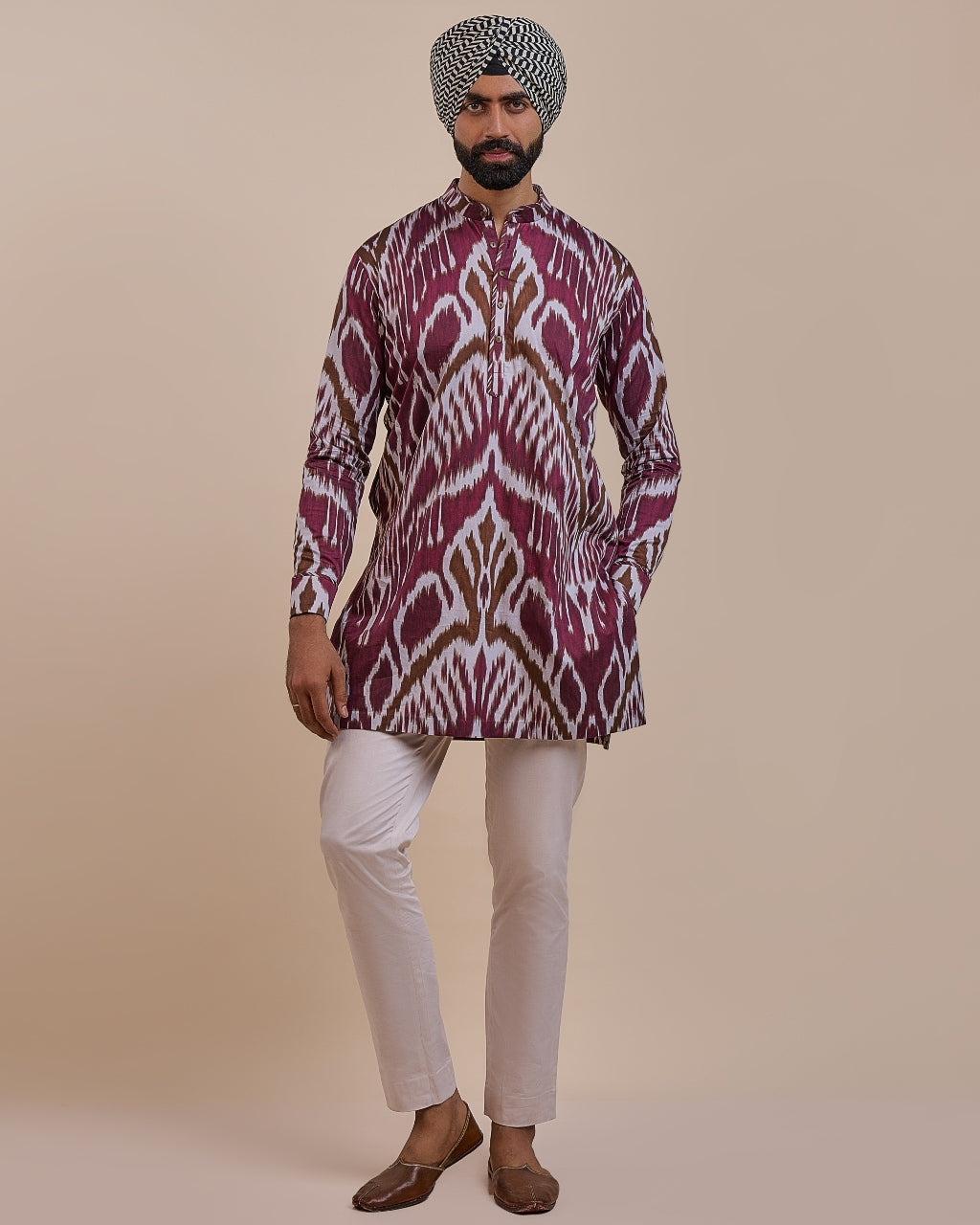 Plum Red Ikat Kurta By KYNAH, Luxury Indian Fashion & Bridal Wear