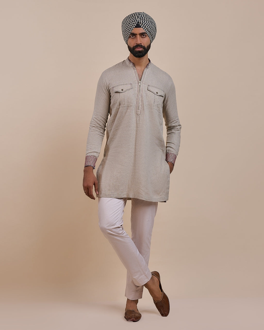 Ivory Peach Solid Kurta By KYNAH, Luxury Indian Fashion & Bridal Wear