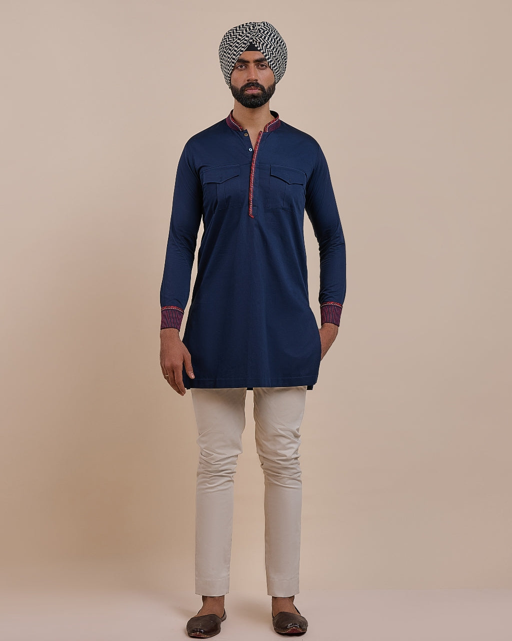 Navy Blue Red Kurta By KYNAH, Luxury Indian Fashion & Bridal Wear