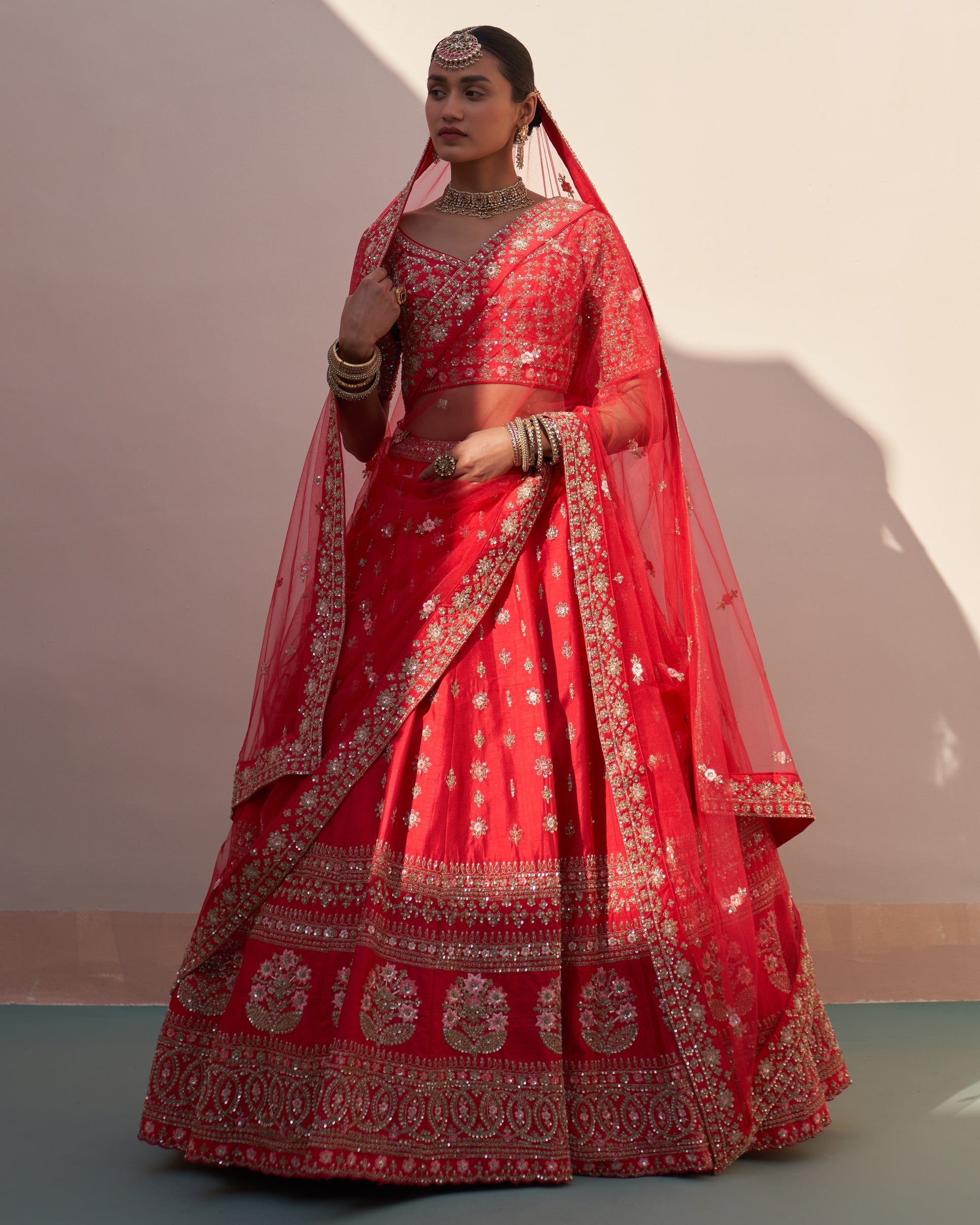 Mihika Red Double Dupatta Lehenga Set By KYNAH, Luxury Indian Fashion & Bridal Wear