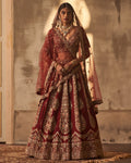 Jenna Maroon Raw Silk Double Dupatta Lehenga Set By KYNAH, Luxury Indian Fashion & Bridal Wear