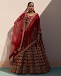 Kavya Maroon Double Dupatta Lehenga Set By KYNAH, Luxury Indian Fashion & Bridal Wear