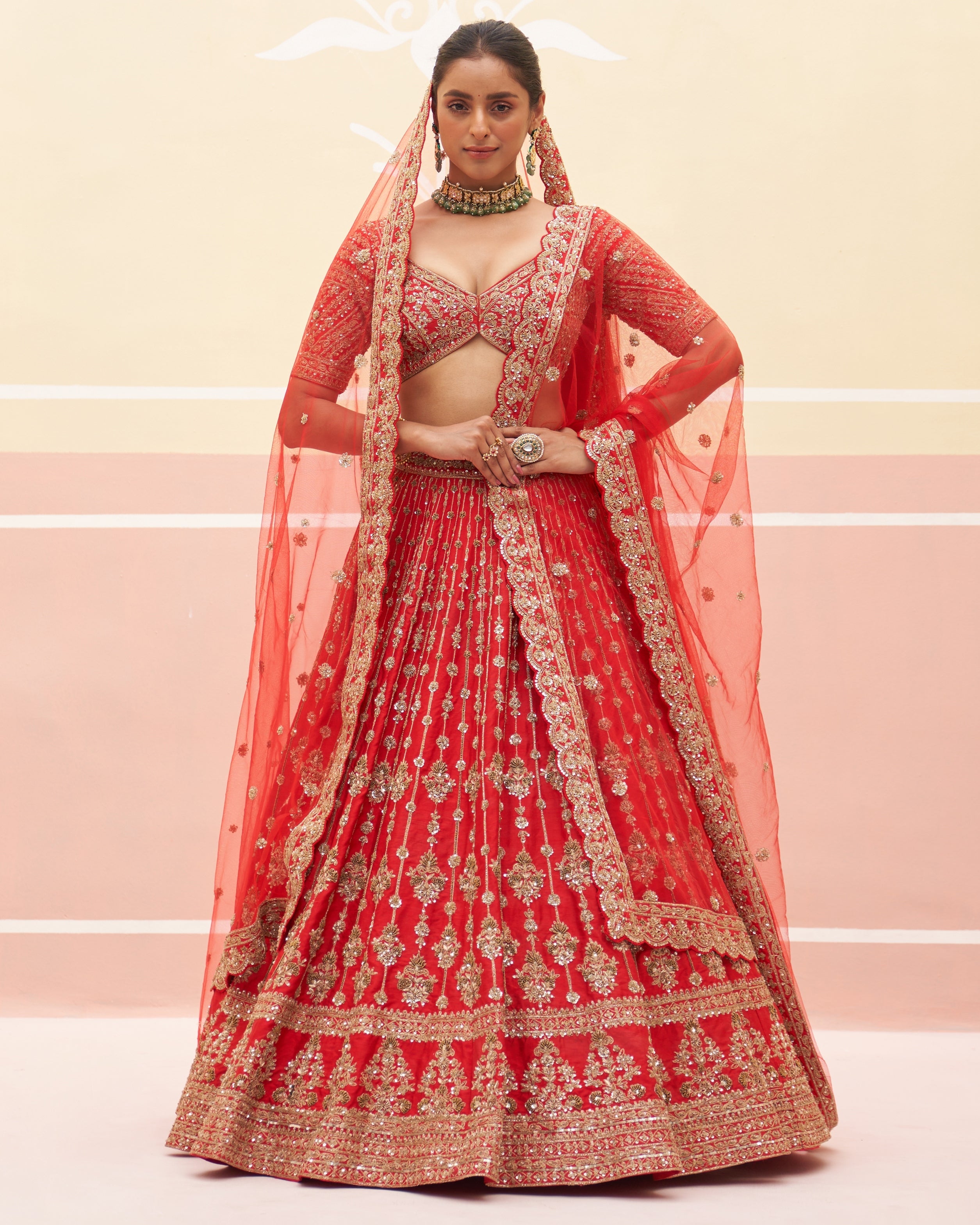 Jona Red Raw Silk Lehenga Set By KYNAH, Luxury Indian Fashion & Bridal Wear