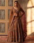 Sabira Olive Green Organza Double Dupatta Lehenga Set By KYNAH, Luxury Indian Fashion & Bridal Wear