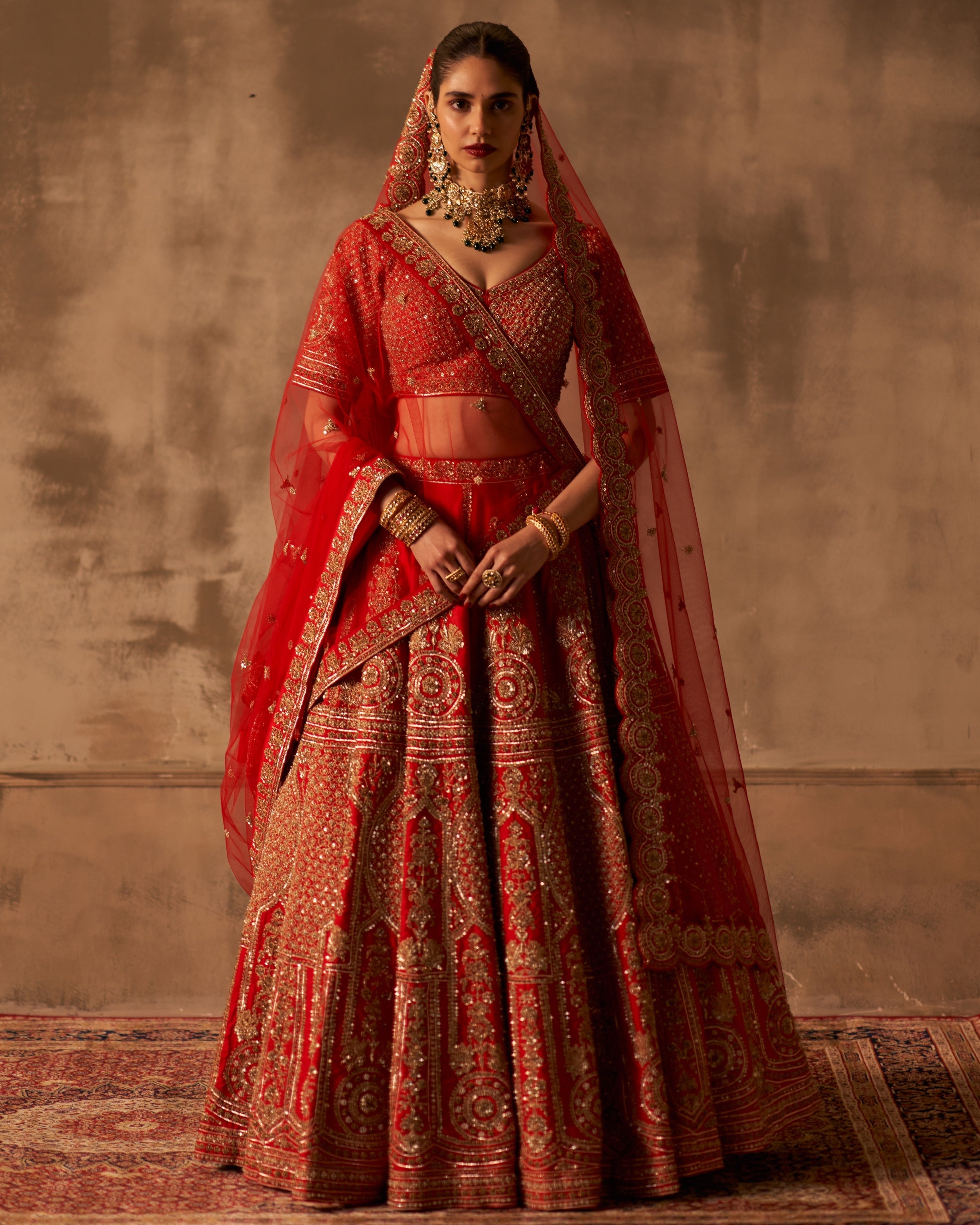 Hiral Red Raw Silk Double Dupatta Lehenga Set By KYNAH, Luxury Indian Fashion & Bridal Wear