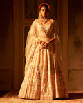 Chaya Ivory Raw Silk Double Dupatta Lehenga Set By KYNAH, Luxury Indian Fashion & Bridal Wear