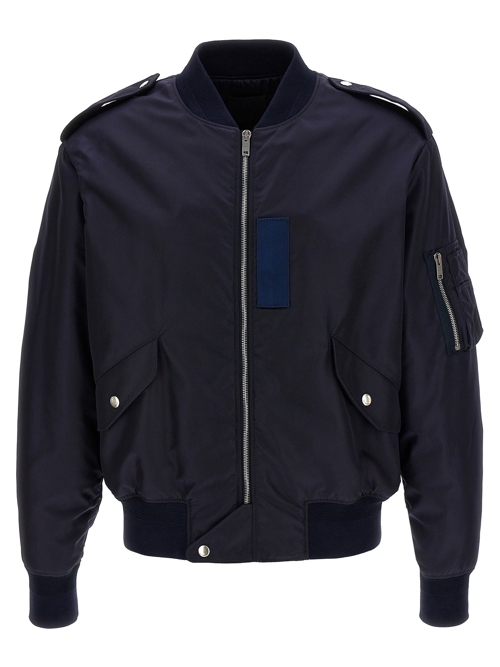 Givenchy Nylon Bomber with Logo Embroidery Bomber Jacket — Navy
