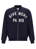 Givenchy Logo-Embroidered Satin Bomber Jacket — Navy