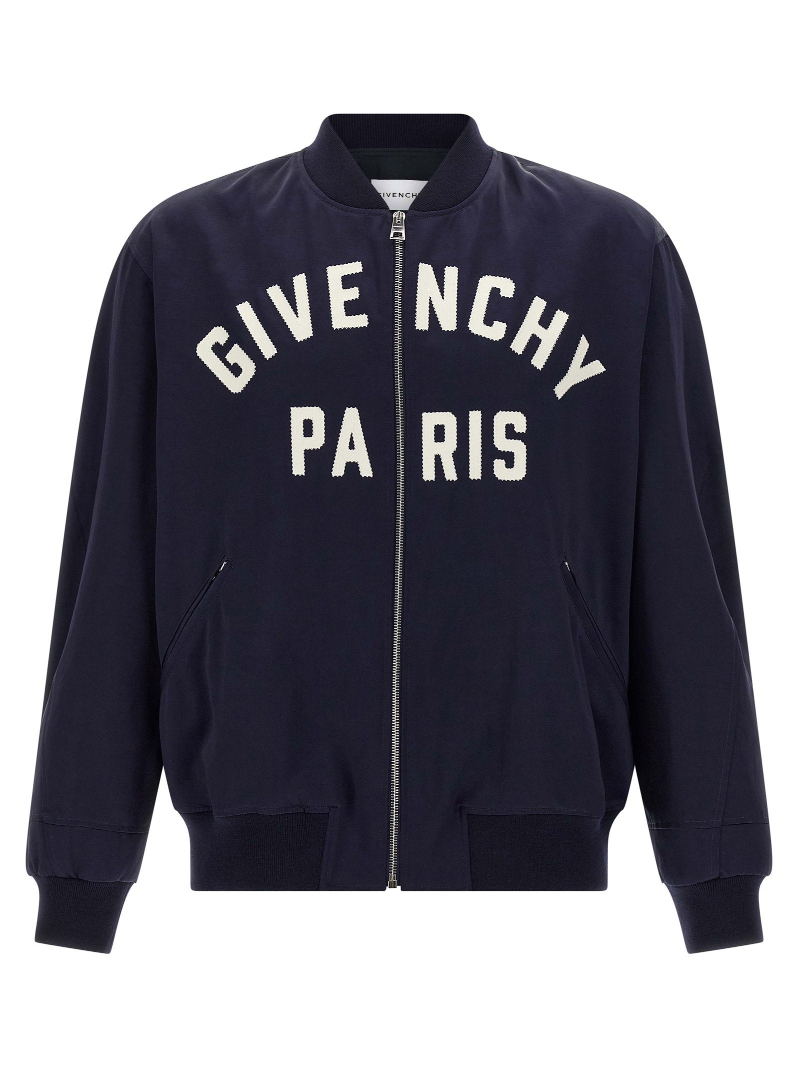 Givenchy Logo-Embroidered Satin Bomber Jacket — Navy
