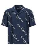 Givenchy Logo-Print Silk Shirt — Navy