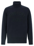 Givenchy Turtleneck Logo Embroidery Sweater — Navy