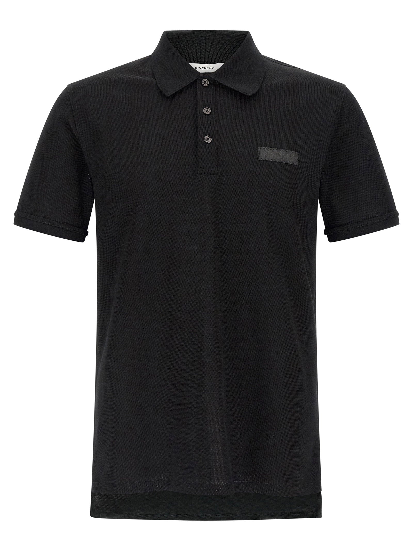 Givenchy Logo Patch Piqué Cotton Polo Shirt — Black
