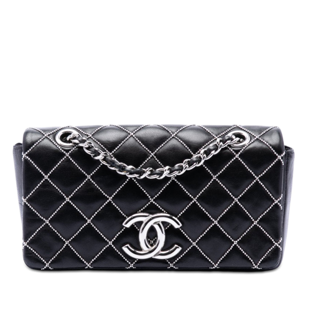 Mini CC Quilted Lambskin Beaded Full Flap