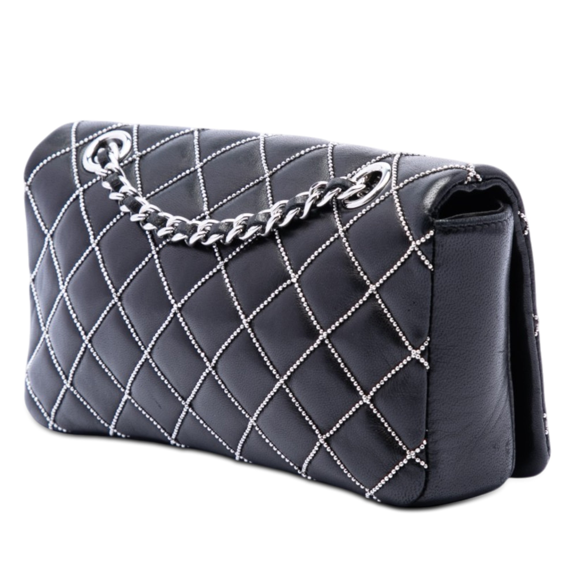 Mini CC Quilted Lambskin Beaded Full Flap