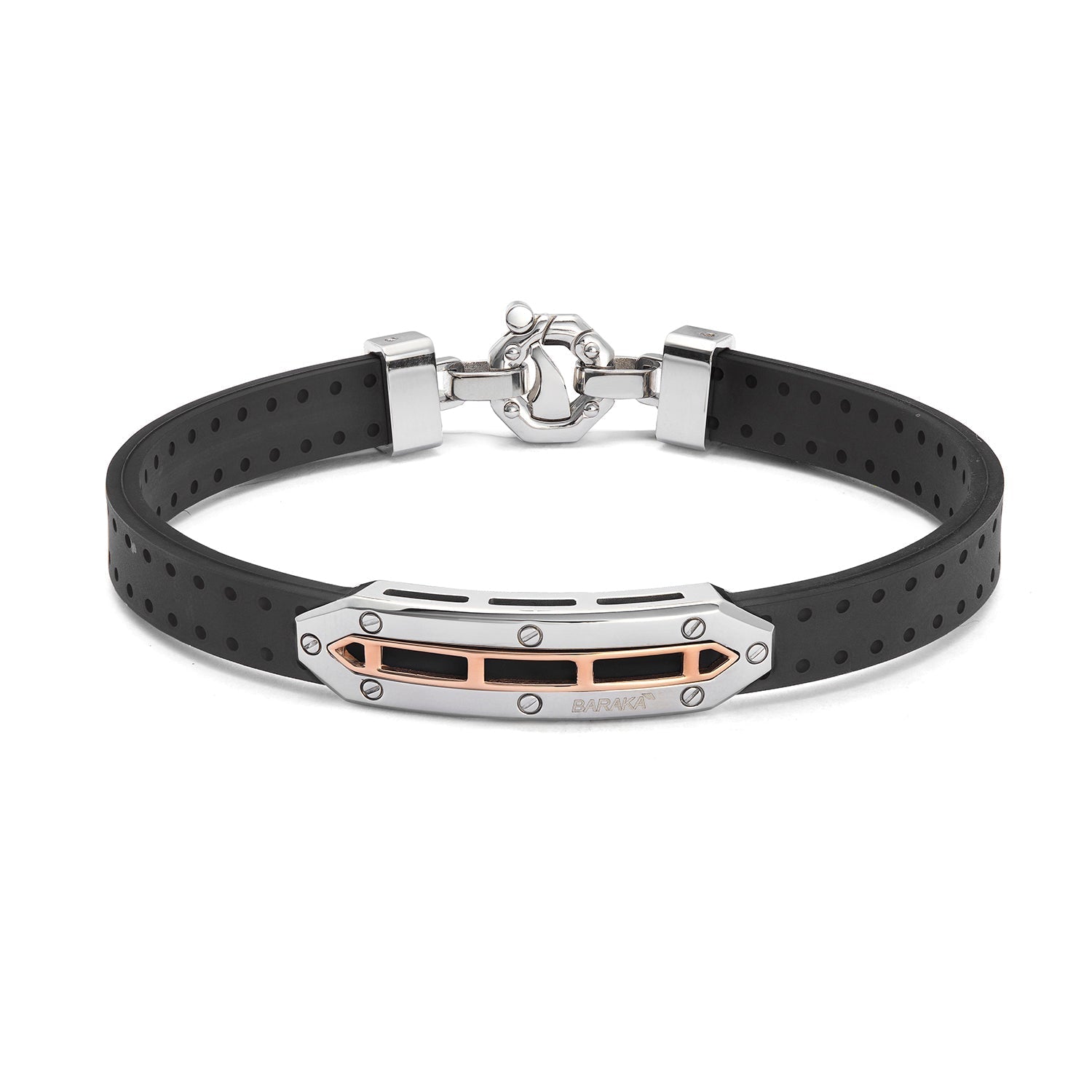 Barakà 18kt Rose Gold & Perforated Leather Bracelet — Black