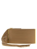 Elisabetta Franchi Fringed Leather Clutch — Camel