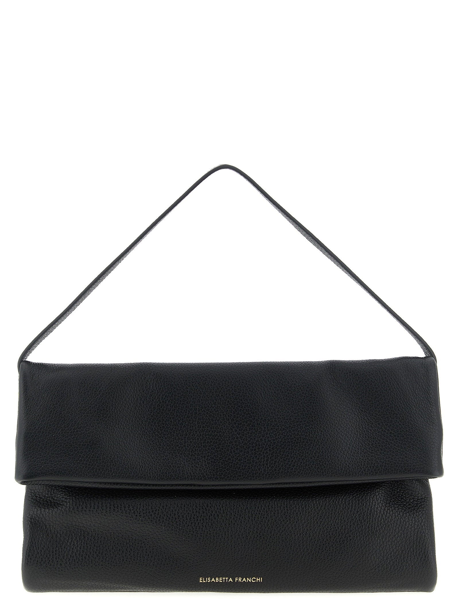 Elisabetta Franchi Hammered Leather Shoulder Bag — Black
