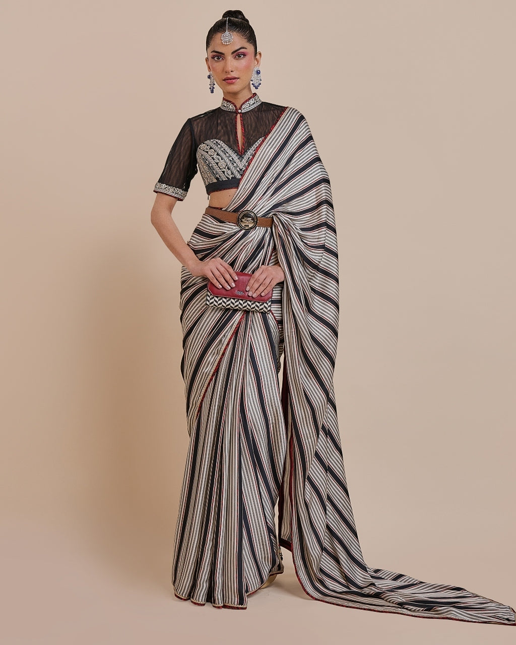 Noir Ivory Sari Set By KYNAH, Luxury Indian Fashion & Bridal Wear