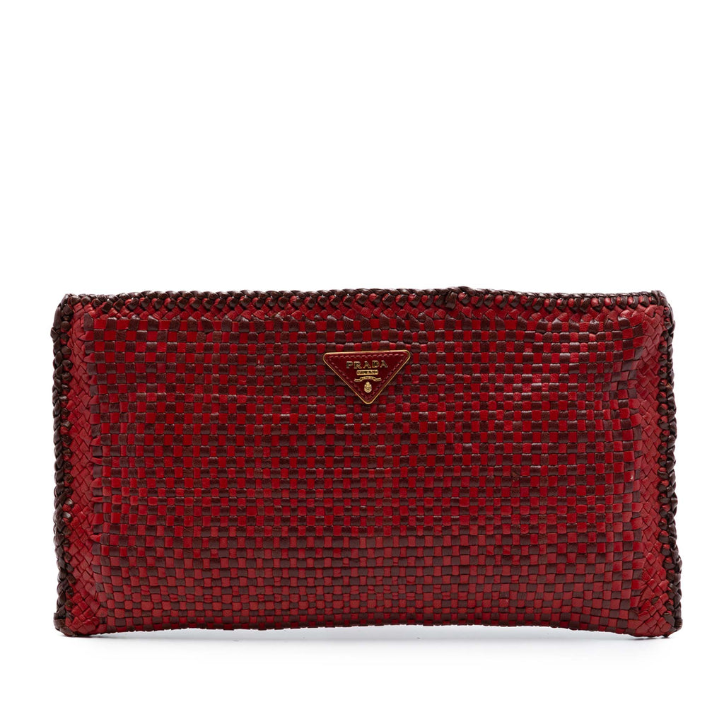 Woven Goatskin Madras Zip Clutch