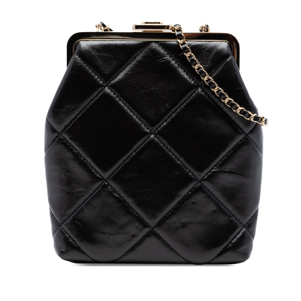 Small CC Quilted Lambskin Kisslock Frame Clutch