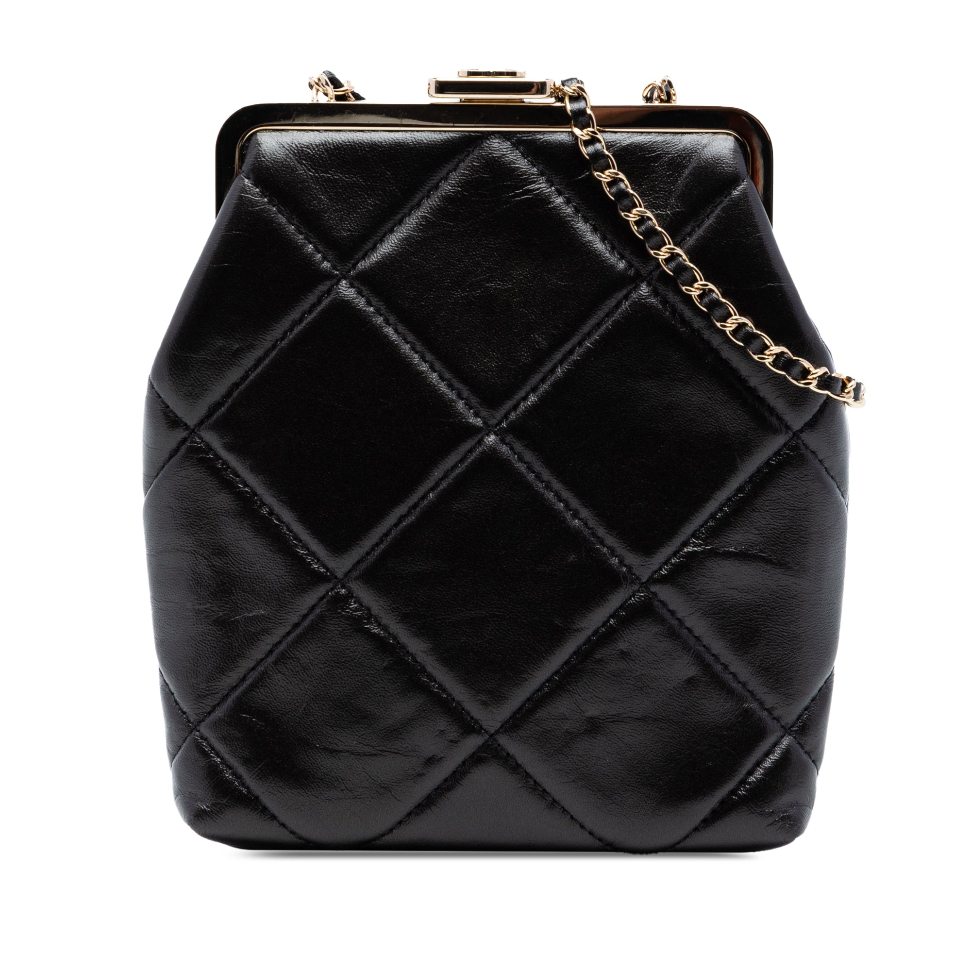 Small CC Quilted Lambskin Kisslock Frame Clutch