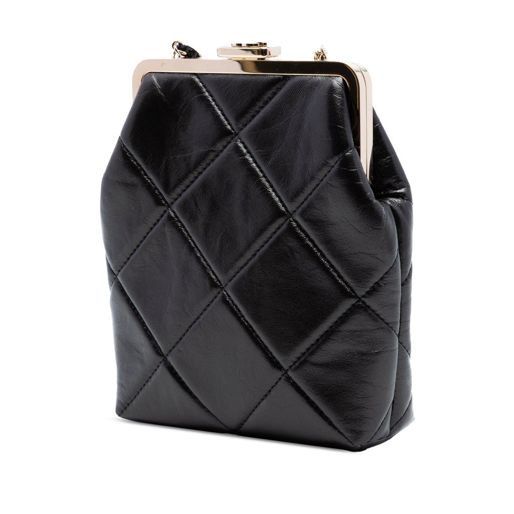 Small CC Quilted Lambskin Kisslock Frame Clutch