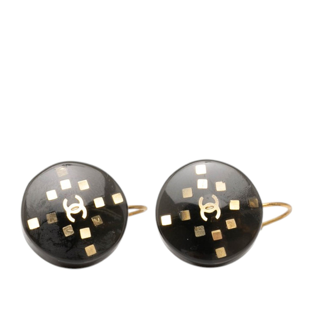 CC Enamel Gold Plated Round Lever Back Earrings