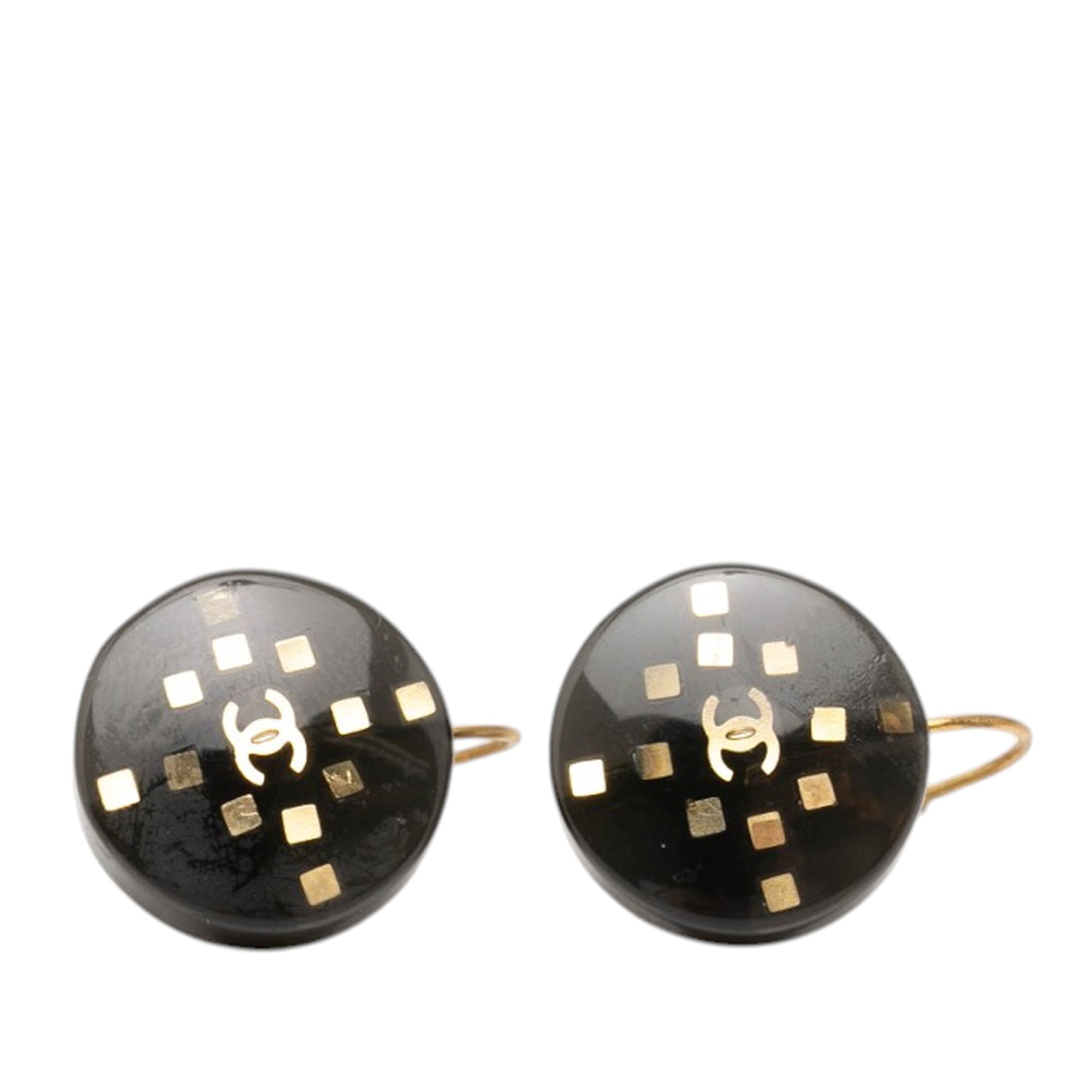 CC Enamel Gold Plated Round Lever Back Earrings