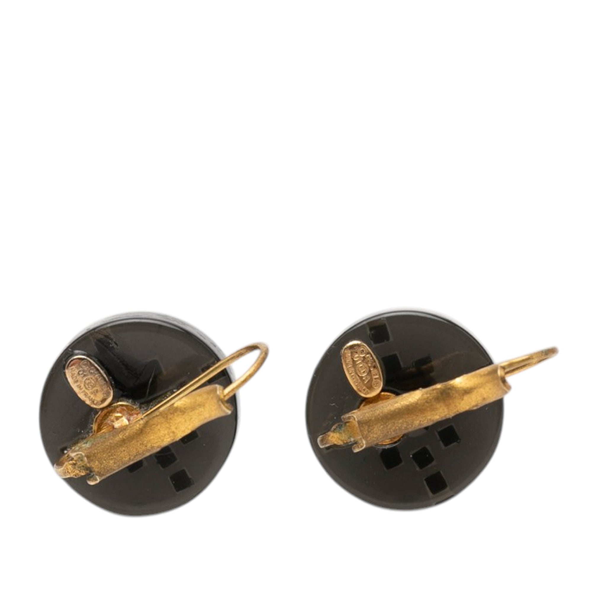CC Enamel Gold Plated Round Lever Back Earrings