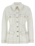 Givenchy Contrast-Stitched Denim Jacket — Cream