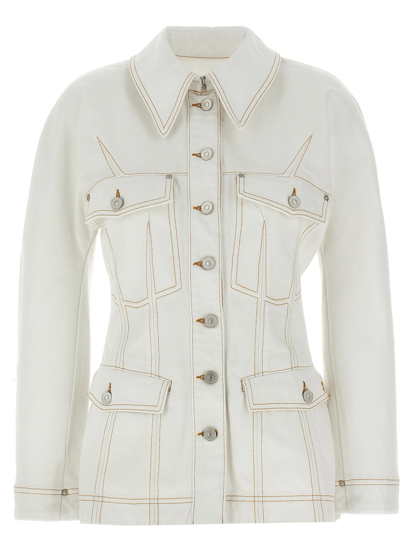 Givenchy Contrast-Stitched Denim Jacket — Cream