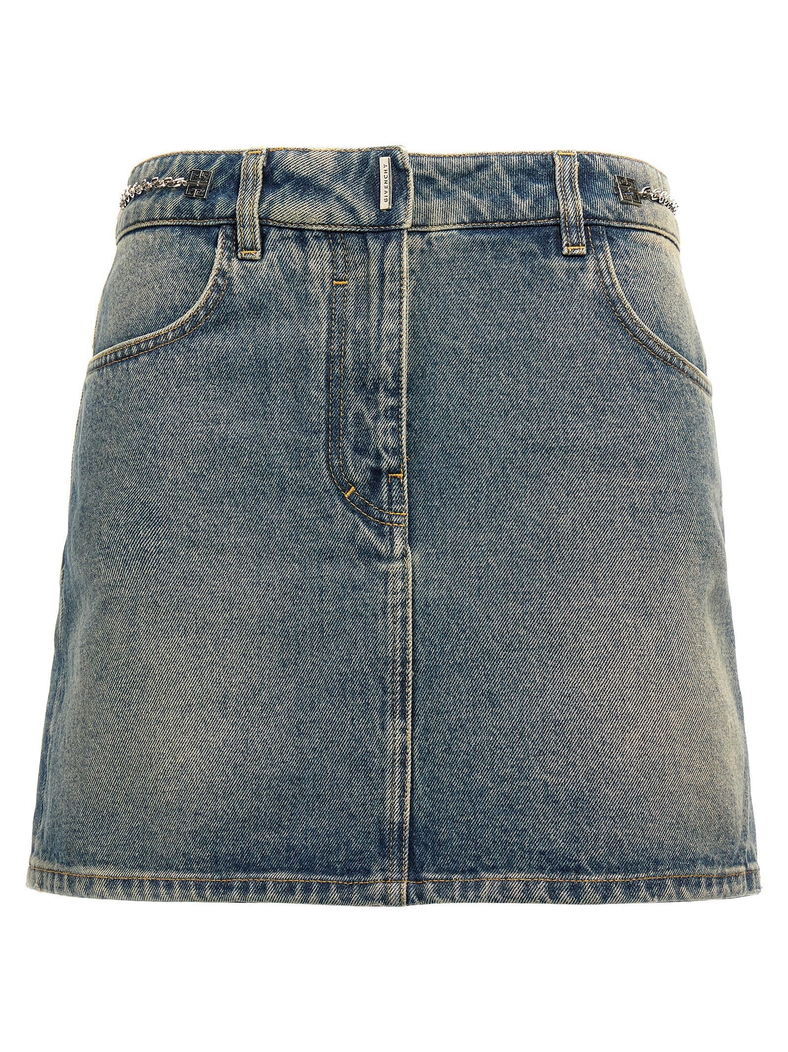 Givenchy Denim with Chain Detail Mini Skirt — Blue