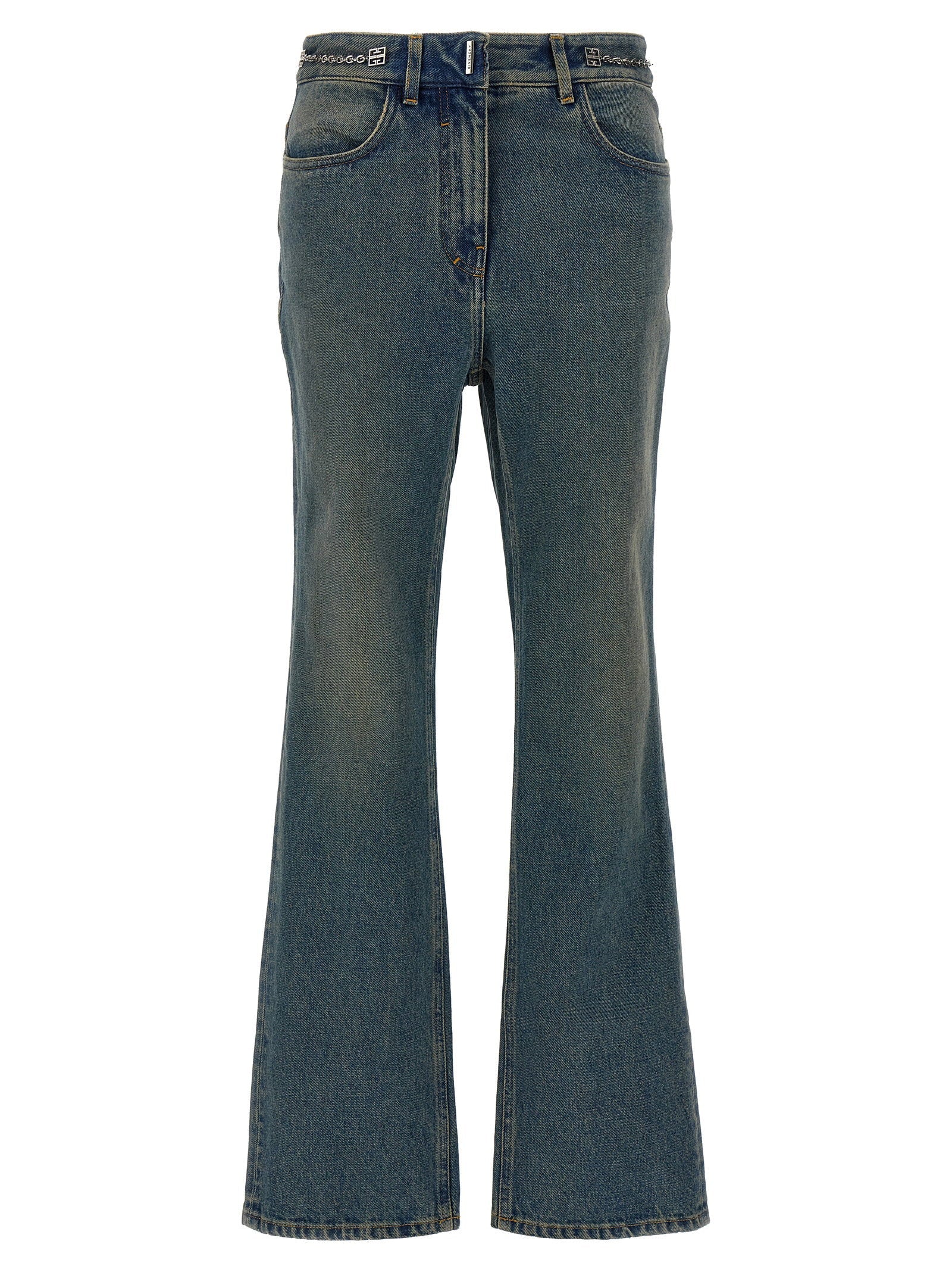 Givenchy Chain-Embellished Logo Waist Jeans — Blue