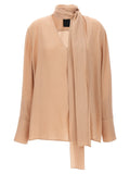 Givenchy Pussy Bow Silk Blouse — Beige