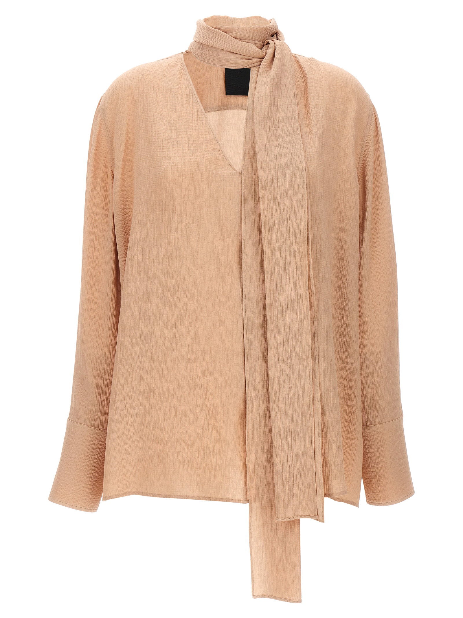 Givenchy Pussy Bow Silk Blouse — Beige