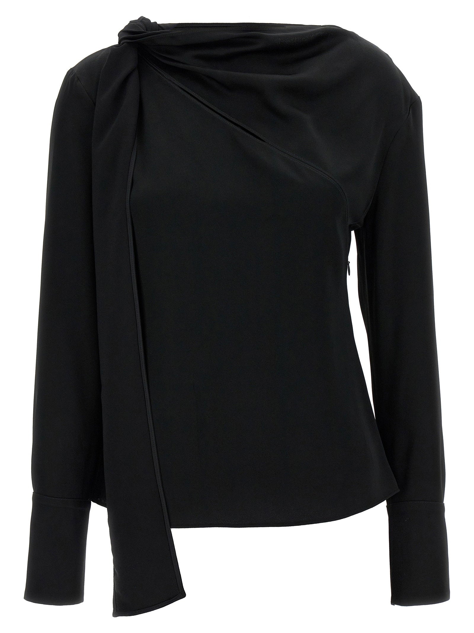 Givenchy Viscose Blend with Sash Neckline Blouse — Black
