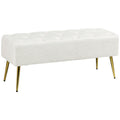 Lamb's Wool-Feel Upholstered Bench w/ Button Tufted & Steel Legs for Hallway, Cream White