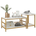 2PC Faux Marble Coffee Table Set, Rectangle & Round Living Room Tables with Storage, Gold