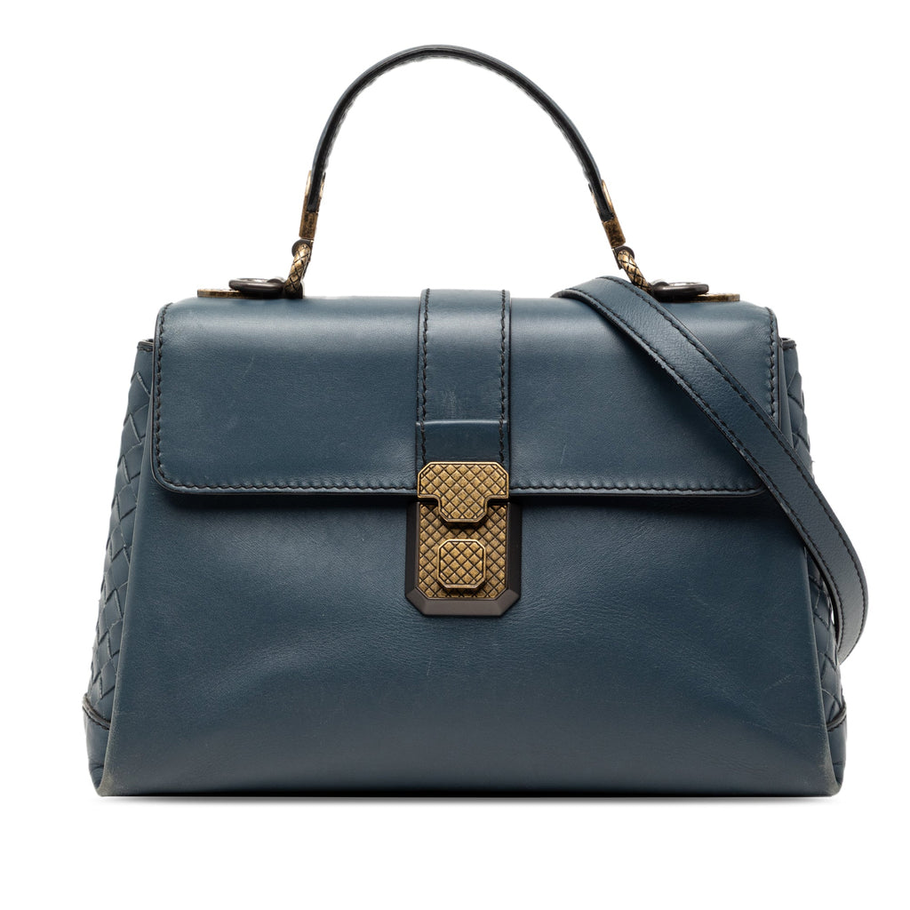 Small Intrecciato Trimmed Nappa Piazza Top Handle Satchel