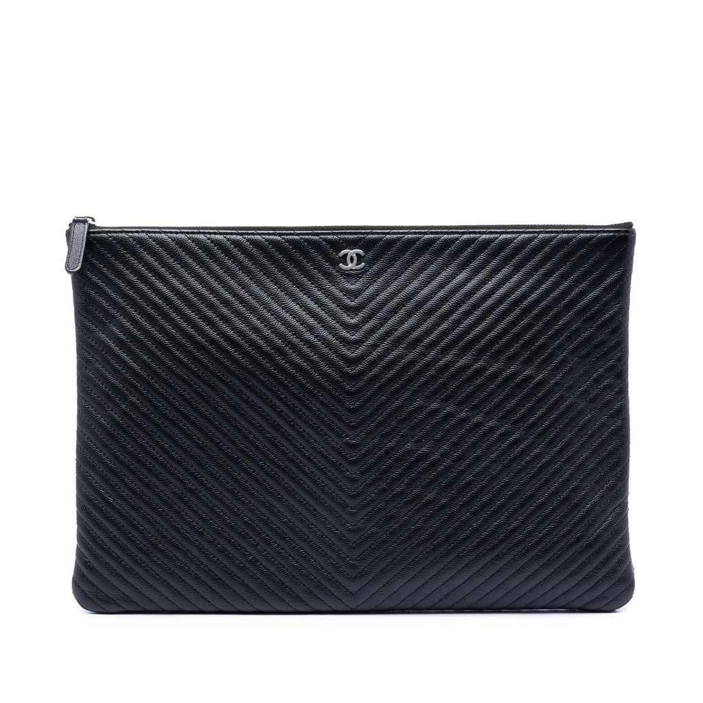Large Chevron Caviar O Case Clutch