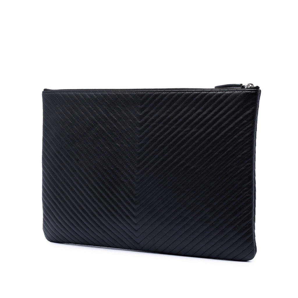 Large Chevron Caviar O Case Clutch