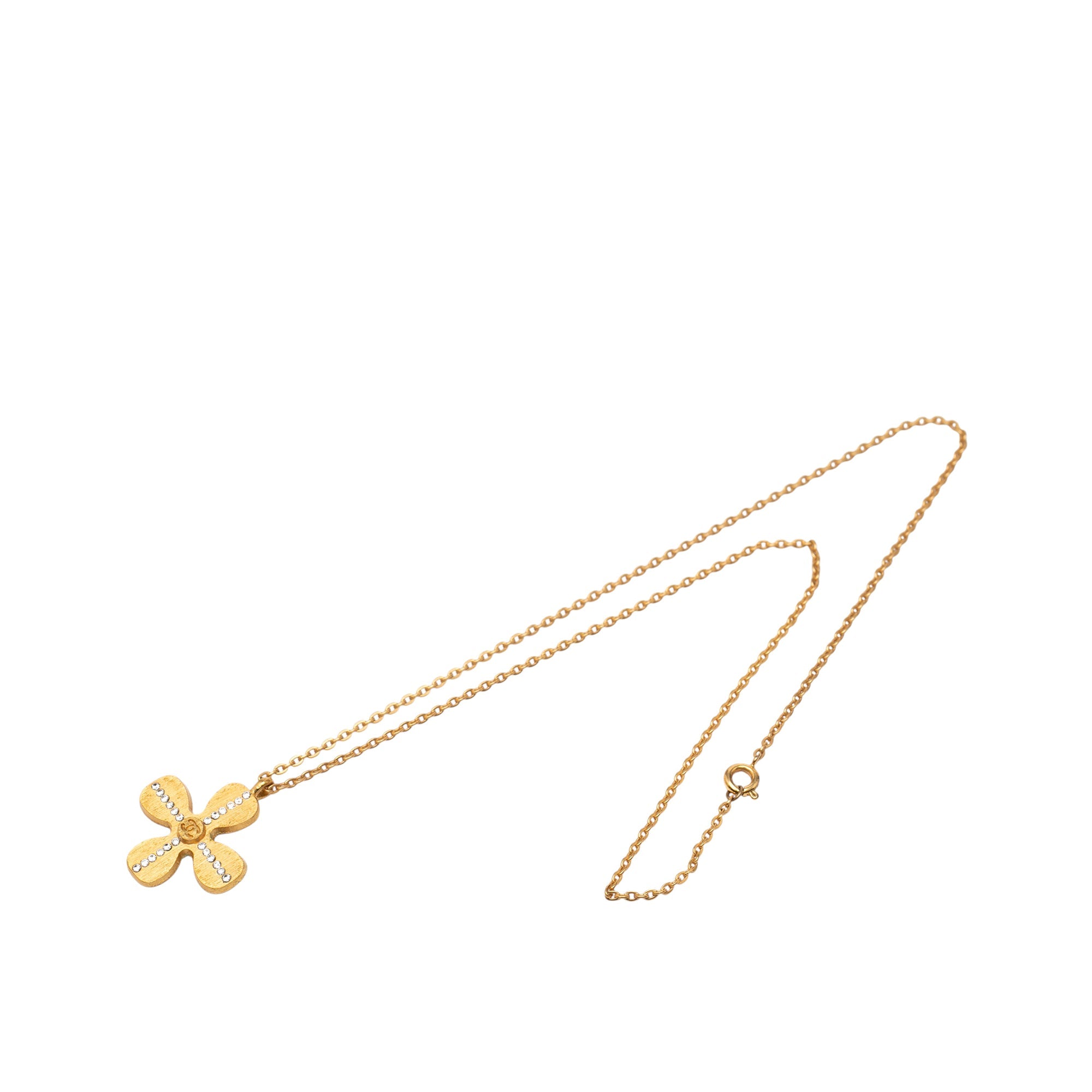 Gold Plated CC Crystal Clover Pendant Necklace