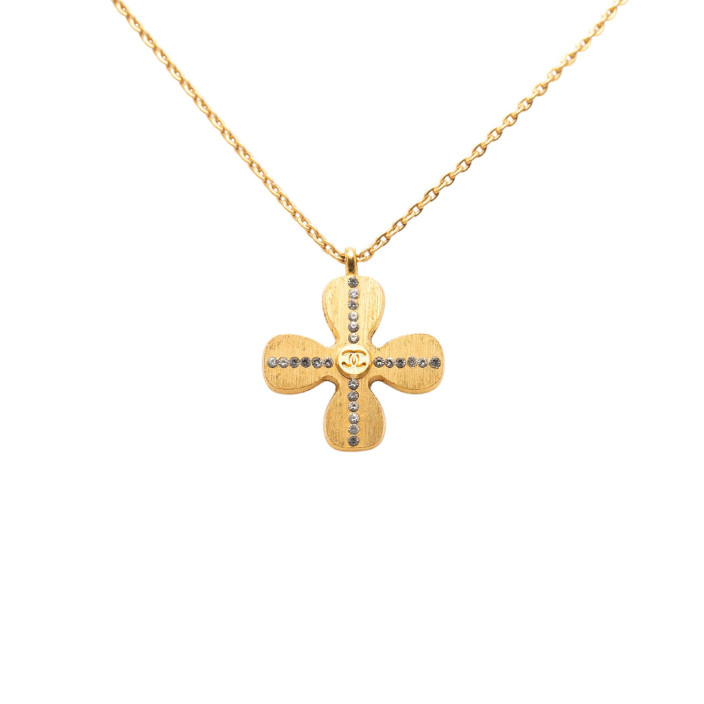 Gold Plated CC Crystal Clover Pendant Necklace
