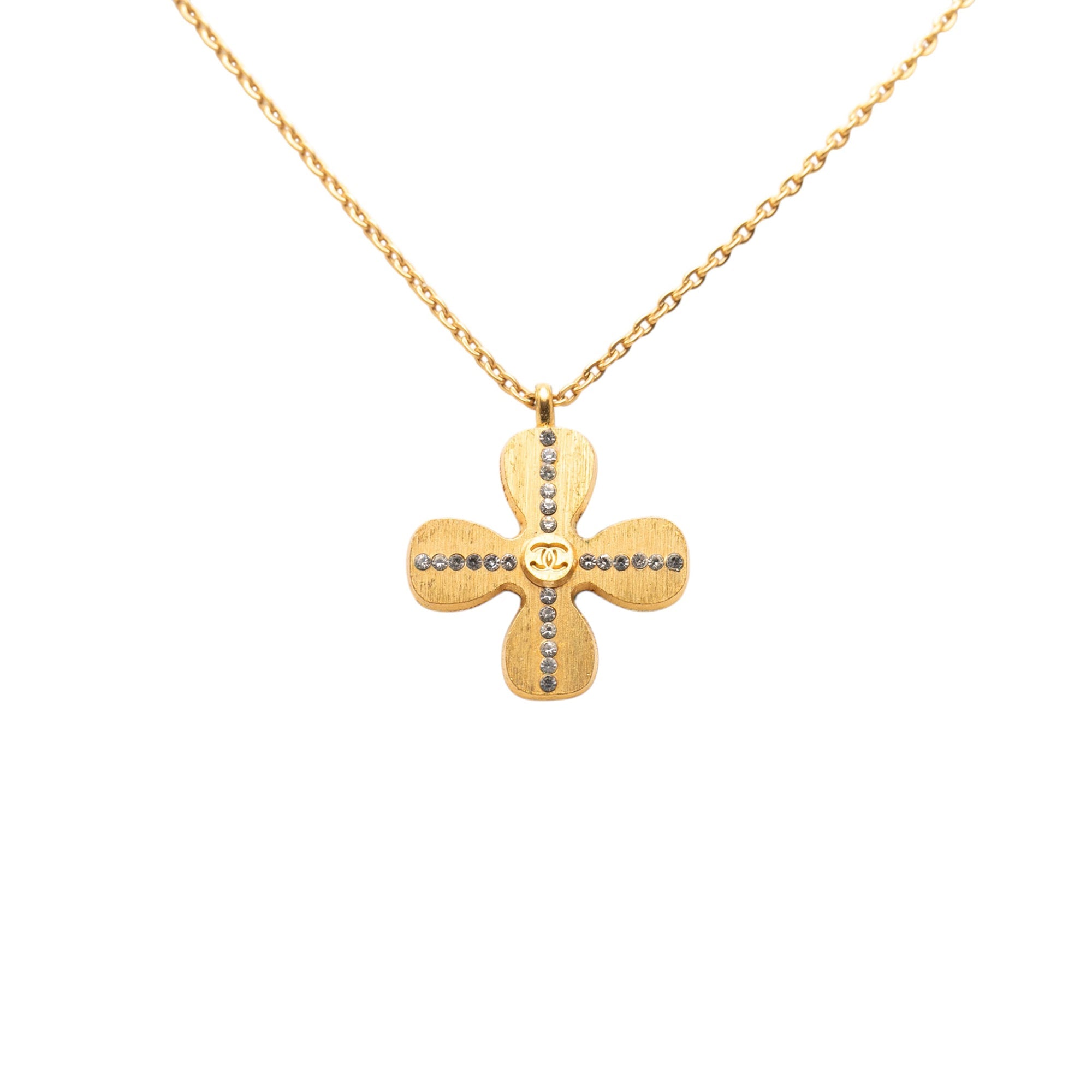 Gold Plated CC Crystal Clover Pendant Necklace