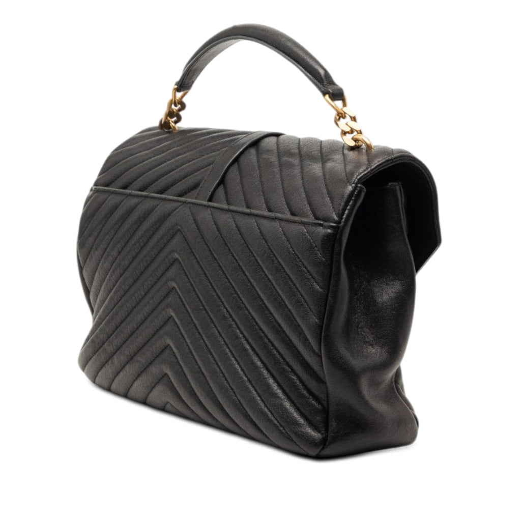 Large Chevron Sheepskin Monogram College Satchel
